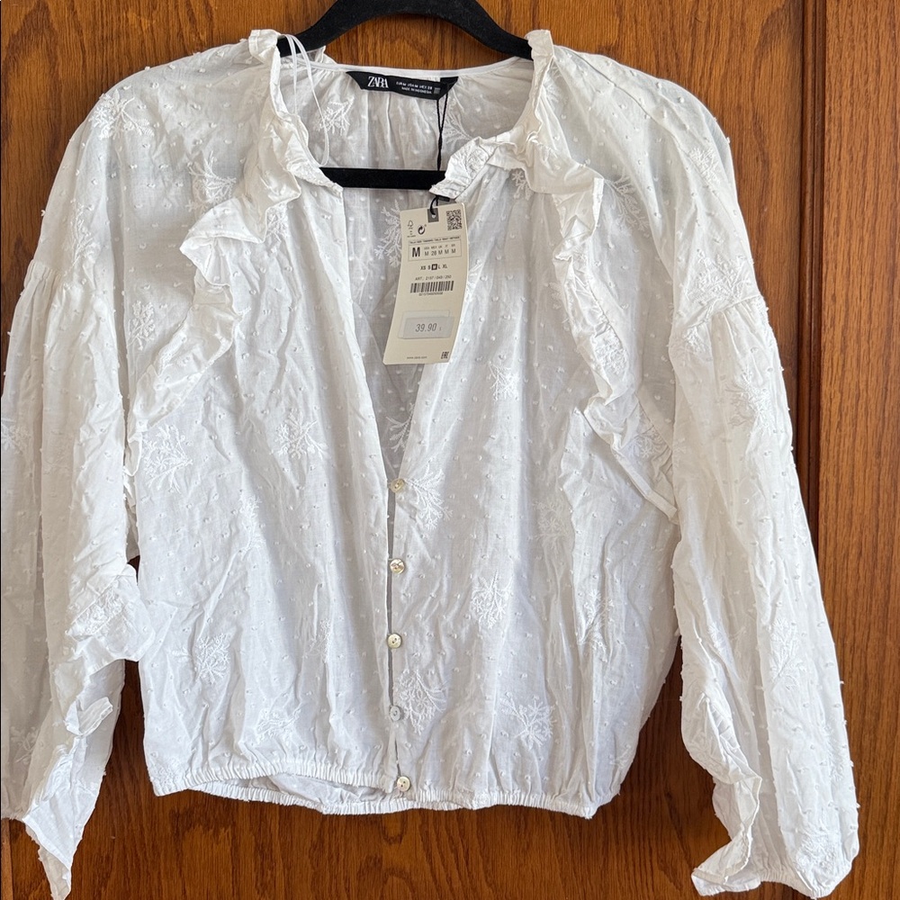Zara Ivory Textured Button-Up Blouse